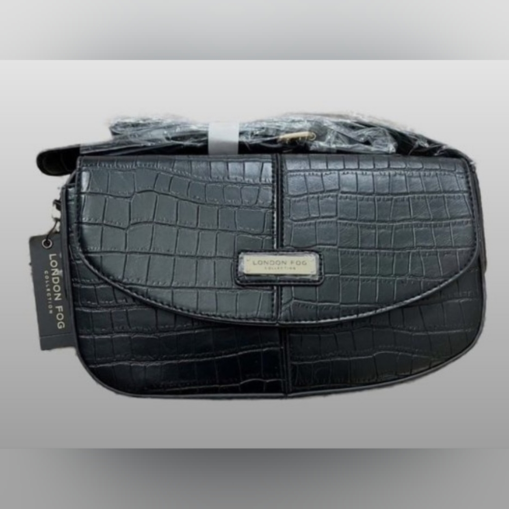 NWT London Fog Black Astor Croco Shoulder Bag